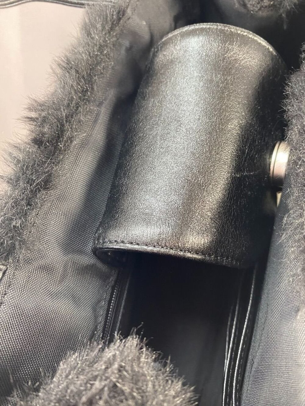 Indeed Black Faux Fur Satchel Handbag Structured Top Handle Winter Purse - Picture 6 of 6